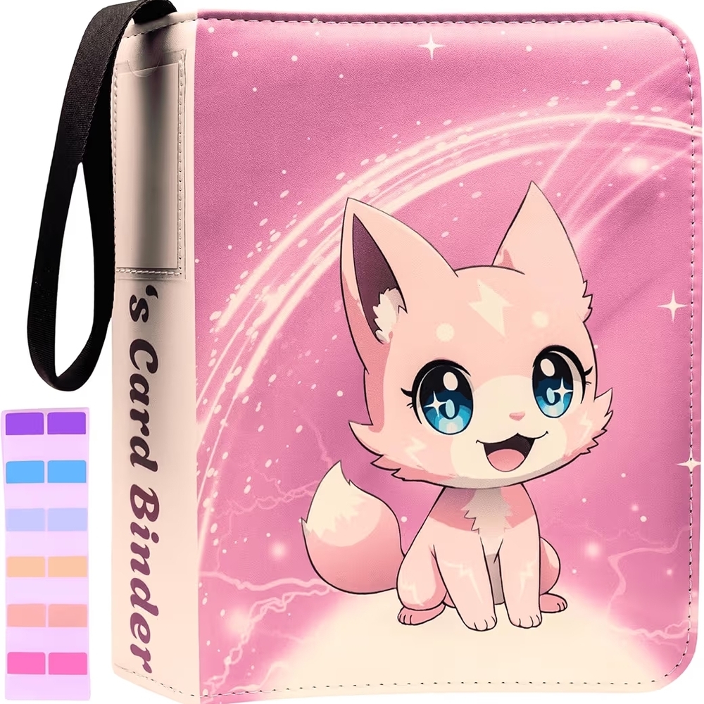 Pink Cat Card Binder with Strap